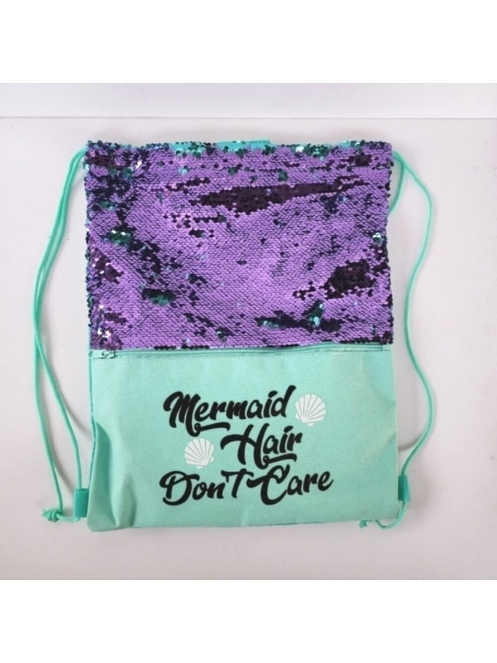 NWT Mermaid Hair Dont Care Sequins Aqua Purple Drawstring Backpack